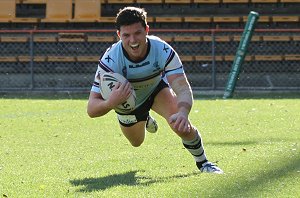 Chad Townsend dives in for a good 30 meter solo try (Photo : steve monty / OurFootyMedia) 
