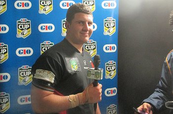 Endeavour SHS Captain Billy Magoulias talks to Lars Roy from NRL Media (Photo : steve montgomery / OurFootyTeam.Com)