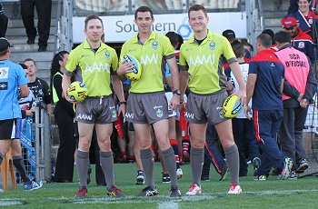 Drew Oultram, Tim Rutherford & Rohan Best - Referee's U20s Holden Cup - Cronulla Sutherland Sharks v Sydney Roosters - Rnd 13 (Photo : steve montgomery / OurFootyTeam.com)