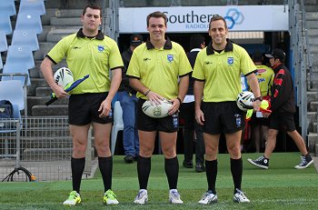 Michael Ford, Nathan Loveday & Darren Burtenshaw. gio Schoolboy Cup Referee's  (Photo : steve montgomery / OurFootyMedia) 