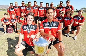 Kirwan High captain Bradley Cross and vice captain Sione Veukiso with the winning team.