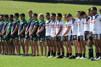 Teams line up to pay respect on ANZAC DAY - Western Suburbs Magpies v Cronulla Sharks Harold Matthews Cup Semi Final Action (Photo : steve montgomery / OurFootyTeam.com)
