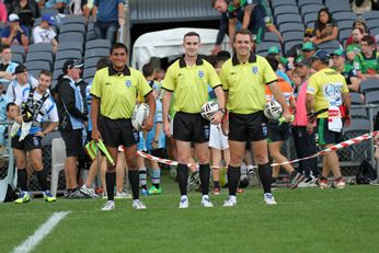 Joel Mani, Martin Jones & Nathan Loveday SG Ball Cup Semi Final Referee's - Canberra Raiders v Cronulla SHARKS (Photo : steve montgomery / OurFootyTeam.com)