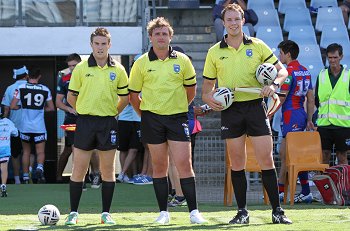 Tyson Jordan, Aaron Moller & Andrew Gilchrist - Mattys Cup Round 5 Referee's Cronulla SHARKS v Newcastle Knights (Photo : steve montgomery / OurFootyTeam.com) 