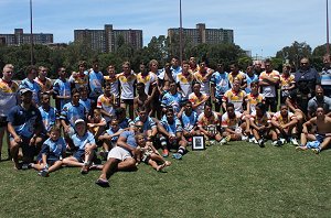NSW Indigenous under-16s Young Achievers with the WA Pirates Academy teams together after the 2015 Rhys Wesser Shield 
