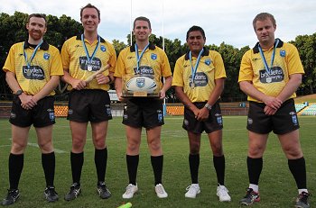 Clayton Wills, Andrew Gilchrist, Joel Mani, Dean Tyler, Chris Chalkley- Referee's NSWRL SG Ball Cup Grand Final Cronulla Sharks v Parramatta Eels (Photo : steve montgomery / OurFootyTeam.com)