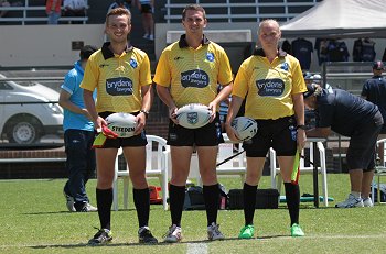 Referee's - Dylan Clark, Clayton Wills & Kassandra McDonald NSWRL SG Ball Cup Rnd 2 Sydney Roosters v Sharks (Photo : steve montgomery / OurFootyTeam.com)