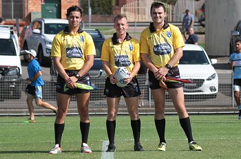 REF'S - Ethan Murrey, Paul Eden and Brendon Cavellaro Tarsha Gale Cup u18 Girls Rugby League Sydney Indigenous Academy v Cronulla - Sutherland Sharks Action (Photo : steve montgomery / OurFootyTeam.com)