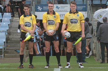 James Flett, Tom Stindl & Todd Rips - REF'S - NSWRL Harold Matthews Cup Rnd 3 Cronulla Sharks v South Sydney Rabbitoh's(Photo : steve montgomery / OurFootyTeam.com)