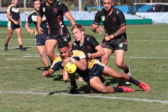 Tevita Massima drives in for a try in rnd 1 of the 2018 nrl Schoolboy Cup - Westfields SHS v Endeavour SHS - nrl Schoolboy Cup Action (Photo : steve montgomery / OurFootyTeam.com)