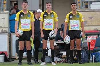 Elijah Fernance, Mitch Robinson and Isaac El-Hasson - REFEREE'S - WestsTigers v Newcastle Knights Tarsha Gale Cup u18 Girls Rugby League Preliminary Final (Photo : steve montgomery / OurFootyTeam.com)