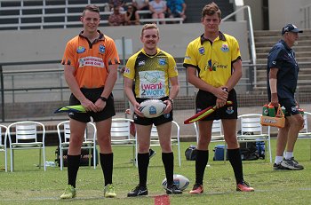 Nick Marquis, James Leane ^ Matthew King - REFEREE'S - Sydney Roosters Indigenous Academy v Illawarra Steelers Tarsha Gale Cup u18 Girls Rugby League Rnd 3 (Photo : steve montgomery / OurFootyTeam.com)