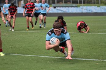 Billy Burke dives in for the 1st of his 4 tries for the day - NSWRL Harold Matthews Cup Rnd 7 SHARKS v St. Bears U 16s Action (Photo : steve montgomery / OurFootyTeam.com)