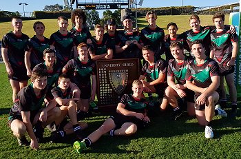HEATHCOTE High School 2019 UNIVERSITY Shield CHAMPIONS with Scoreboard in the Background Team Photo (Photo : steve montgomery / OurFootyTeam.com) 