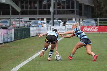 Corban McGregor scores for the Sharks NSWRL HN Woman's Premiership Rnd 9 Cronulla - Sutherland Sharks v Cabramatta Action (Photo : steve montgomery / OurFootyTeam.com)