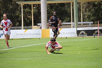 Malta Knights Skipper Jed Hardy dives in for a great team try Junior International Rugby League - Malta Heritage U16s and Africa United Heritage Action (Photo : Steve Montgomery / OurFootyTeam.com)