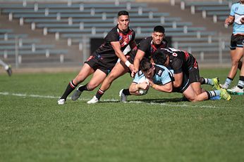 Tom Caughlan intercepts and dives over for the winning try - NSWRL Jersey Flegg Cup - Rnd 12 Cronulla Sharks u20s v Vodafone Junior Warriors Sat 11 May 2019 Action (Photo : Steve Montgomery / OurFootyTeam.com)