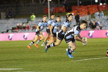 Jimmy Russell runs forward NSWRL Jersey Flegg Cup Cronulla - Sutherland Sharks v Souths Rabbitohs Action (Photo : Steve Montgomery / OurFootyTeam.com)