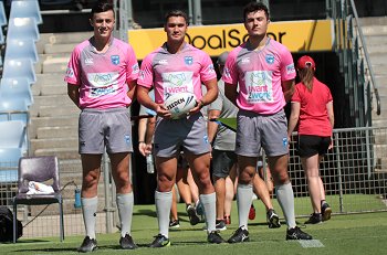 Ethan Rix, Josh Bradstock & Zac Pitkethley Referee's - Illawarra Steelers v Cronulla Sharks - Tarsha Gale Cup u18 Girls Rugby League Rnd 1 (Photo : steve montgomery / OurFootyTeam.com)