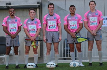 Jordan Chidiac, Jack Bird and Adam Bennett & Cody Simmons - REFEREE'S - Harold Matthews Cup GRAND FINAL Canterbury-Bankstown BULLDOGS v Newcastle KNIGHTS (Photo : Steve Montgomery / OurFootyTeam.com)