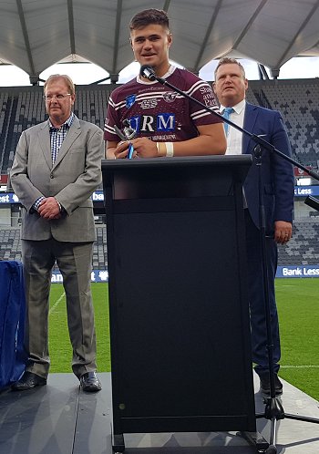 Joshua Schuster thanking his team mates for a terrific season after the 2019 SG Ball Cup Grand Final (Photo : Steve Montgomery / OurFootyTeam.com)