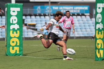 Immanuel Tagalomatua kicks the Line-Drop-Out - Cronulla SHARKS v Penrith PANTHERS u18s SG Ball Cup Action (Photo : steve montgomery / OurFootyTeam.com)