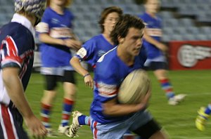 Michael Morris runs hard thru' the Roosters line - Engadine Vs Menai at Shark Park (Photo's : ourfooty media)