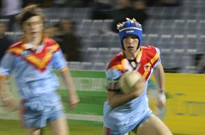 Nick 'RAT' Ratcliffe on his way to score De la Salle Vs Gymea Gorilla's Rnd 3 at Shark Park ( Photo : ourfooty media)