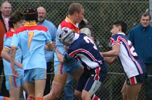Luke Manahan runs into a wall - Menai Roosters Vs De la Salle U 15A's (Photo : ourfooty media)