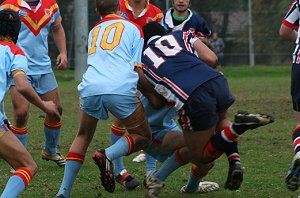 Someones getting smashed - Menai Roosters Vs De la Salle U 15A's (Photo : ourfooty media)