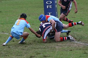 The Rats got him - Menai Roosters Vs De la Salle U 15A's (Photo : ourfooty media)