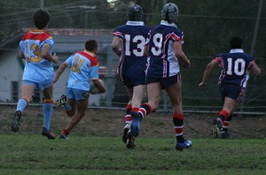 Doin Beattie runs to score - Menai Roosters Vs De la Salle U 15A's (Photo : ourfooty media)