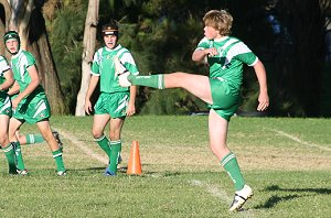 Big Jack Sommers kicks the ball into play - Gymea Vs Cronulla U15A's Rnd 5 (photo : ourfooty media)