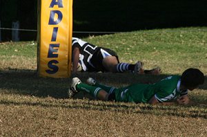 Joseph Drinkwater is in next to the post Gymea Vs Cronulla U15A's Rnd 5 (photo : ourfooty media)