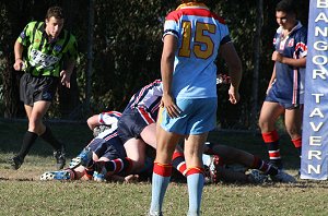 then crashes over for a good try - - U15A's Roosters Vs De La Salle (Photo : ourfooty media)