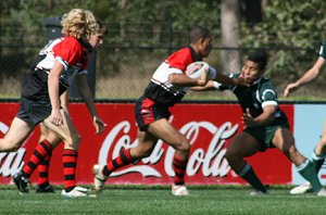 William Hopaote of Sydney North attacks Sydney CHS Rugby League Trails - Under 18 get it on ( Photo : ourfooty media)