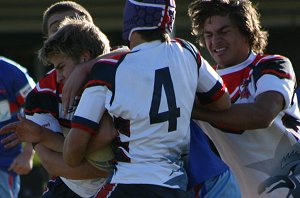 Harry gets smashed - Menai Roosters v Engadine Dragons Rnd 6 U16A's ACTioN (Photo's : ourfooty media)