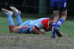 Zac Wedersweiler even has time to run closer the the goals for his try - De La Salle v St. John's Bosco U16A's Rnd 8 aCTioN (Photo's : ourfooty media)
