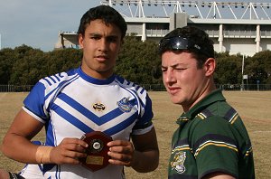 Engadine HS captain Michael Lichaa recieves the u16's trophy Sharks Knockout's Under 16's Grand Final - Engadine HS v Heathcote HS action (Photo : ourfooty media)