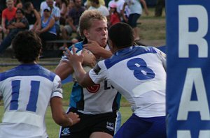 Brett Denford runs at the line - Bulldogs vs Sharks Matty's Cup trial game