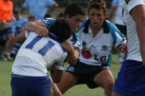 Jesse Fay grabs the bulldogs forward - Bulldogs vs Sharks Matty's Cup trial game