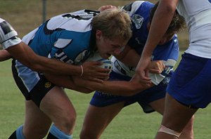 Brett Denford charging at the line - Sharks Matty's Cup trial game ( Photo : ourfooty media)