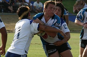 Tom Fry with a good hitup - Bulldogs vs Sharks Matty's Cup trial game ( Photo : ourfooty media)