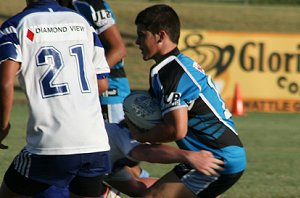 Chuppa Harrison runs the ball in the Bulldogs vs Sharks Matty's Cup trial game