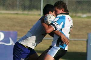 Clinton Strickland gets belted in the Bulldogs vs Sharks Matty's Cup trial game