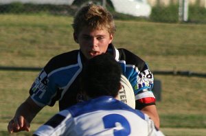 Reece Davidson runs straight at the Bulldogs center in the Bulldogs vs Sharks Matty's Cup trial game