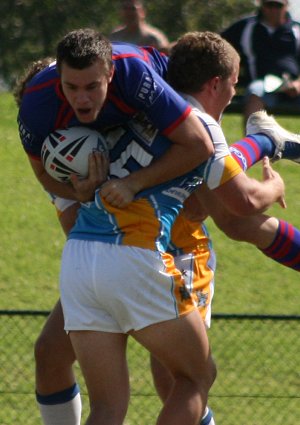 Tyron Skyring with a great driving tackle - Knights v Titans SH Ball Finals - Rnd of 16 ACTioN FotTo'S (Photo's : ourfooty media)