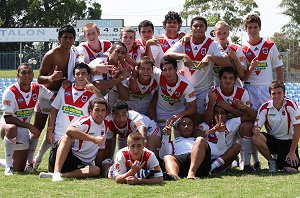 St. George Dragons SG Ball team celebrate their good win over arch rivals the Cronulla Sharks at Toyota Stadium in round 3 (Photo : ourfooty media)