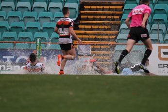 Josh ADDO-CARR dives in for a spectacular try in the wet U20s Holden Cup action - WestsTigers v Cronulla Sharks - Rnd 26 (Photo : steve monty / OurFootyTeam.com)