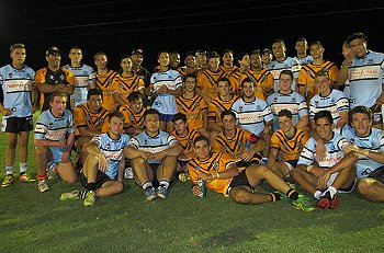 Cronulla Sharks Academy U17s and Balmain Tigers u17 Cubs Team Photo (Photo : steve montgomery / OurFootyMedia) 